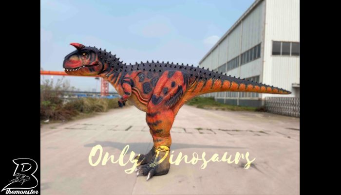 Realistic Carnotaurus Hidden Legs Red and Black Dinosaur Costume in vendita sul Bthemonster.com